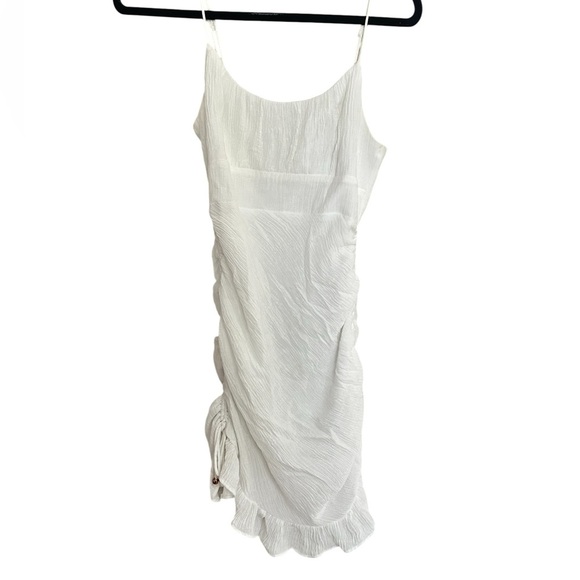 Selfie Leslie Whote Sz S Spaghetti strap fitted midi dress cinch sides - Picture 1 of 7